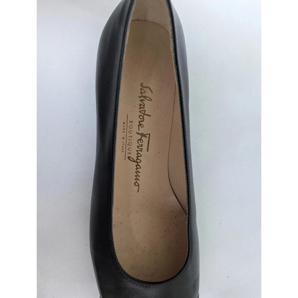 Salvatore Ferragamo Womens Shoes Sz 7.5B Boutique Gancini Cap Toe Black Leather - Picture 4 of 8